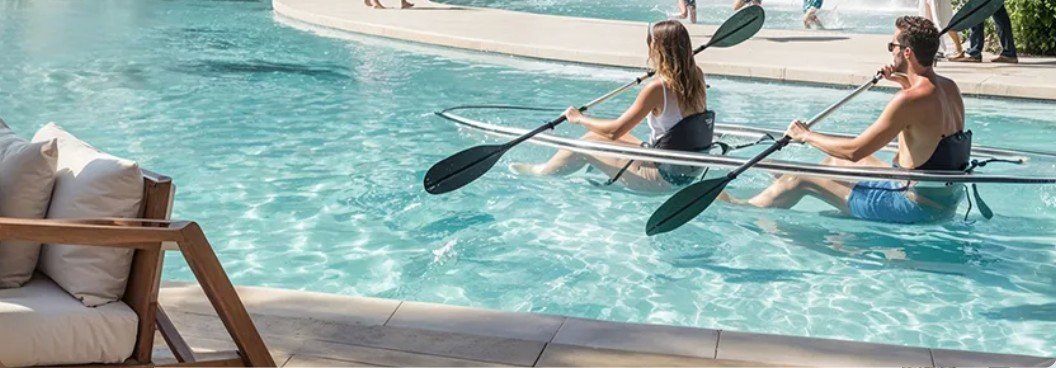 Residents kayaking in the crystal lagoon